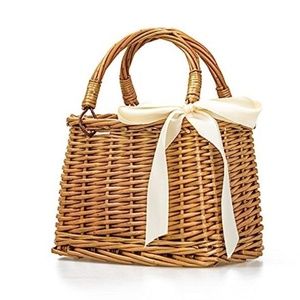Hand woven wicker purse with drawstring lining